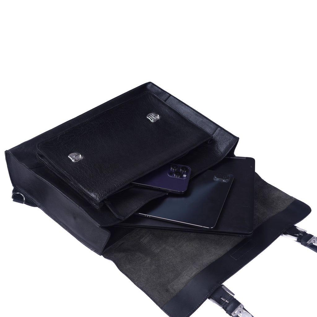 RUVAN-Natural Leather messenger bag  Black