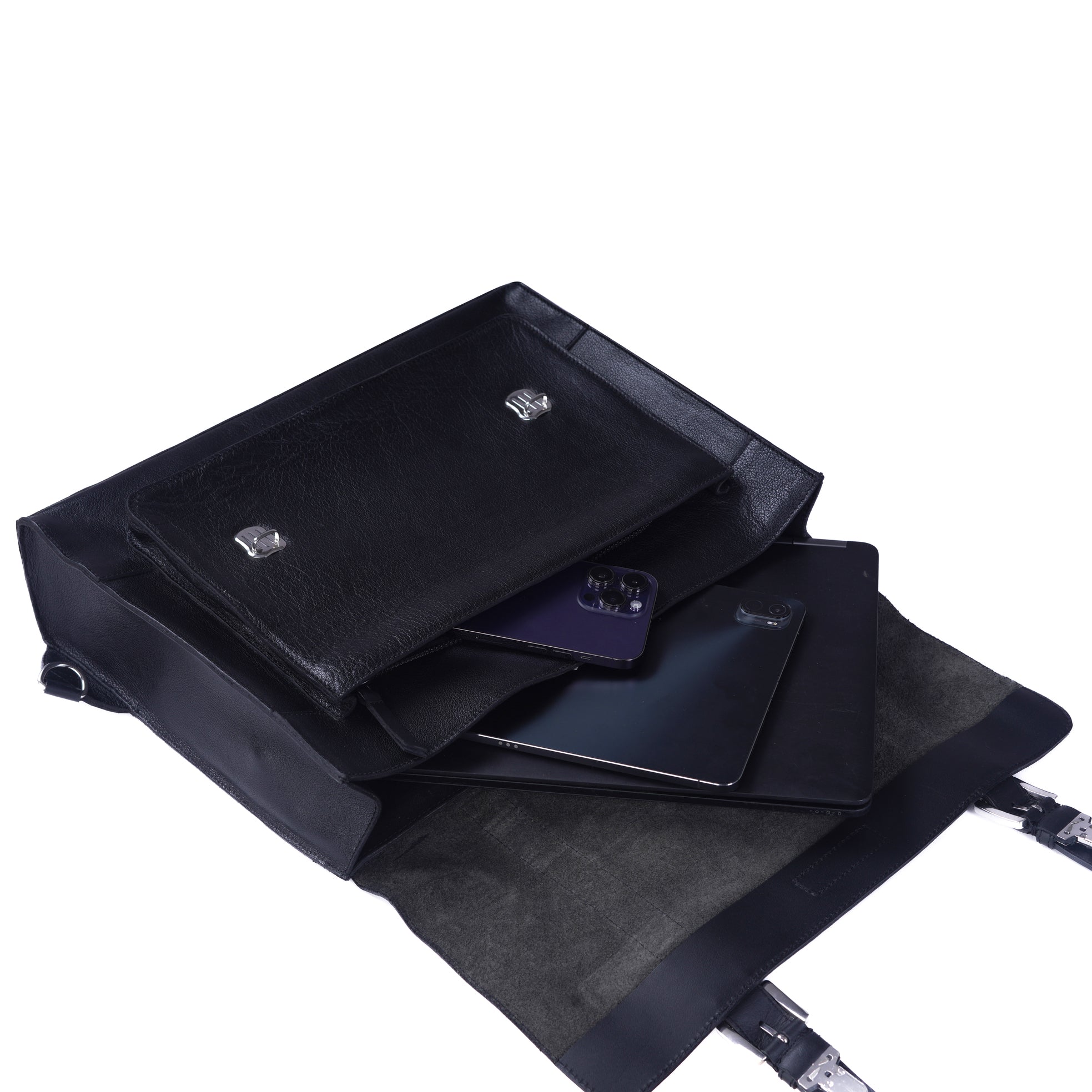 RUVAN-Natural Leather messenger bag  Black